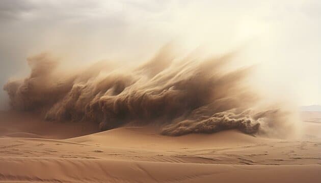 Evening desert safari over the golden Lahbab red dunes near Dubai
