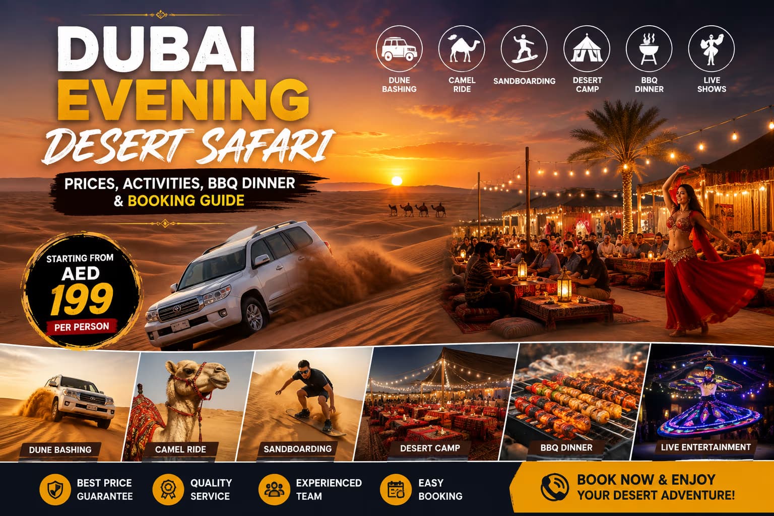 Dubai Evening Desert Safari: Prices, Activities, BBQ Dinner & Booking Guide